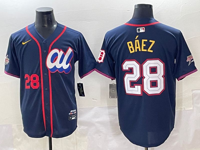 Men 2025 Detroit Tigers #28 Baez Blue All star Blank Blue Nike MLB Jersey style 5->detroit tigers->MLB Jersey